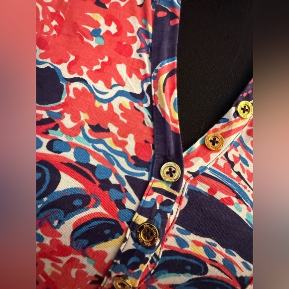 Lilly Pulitzer Pink/Blue Coral Pima Cotton Long Sleeve Knee Length Dress Size XS - Picture 3 of 11